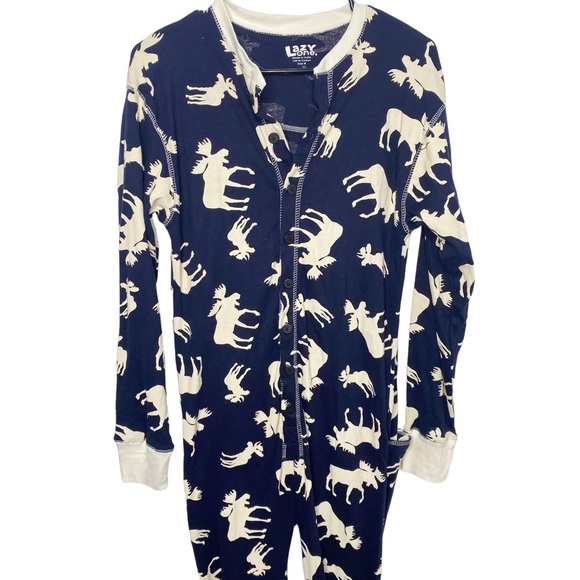 Adult Size M Lazy One Navy Blue Don't Moose With Me Union Suit One Piece Pajamas - Picture 3 of 7
